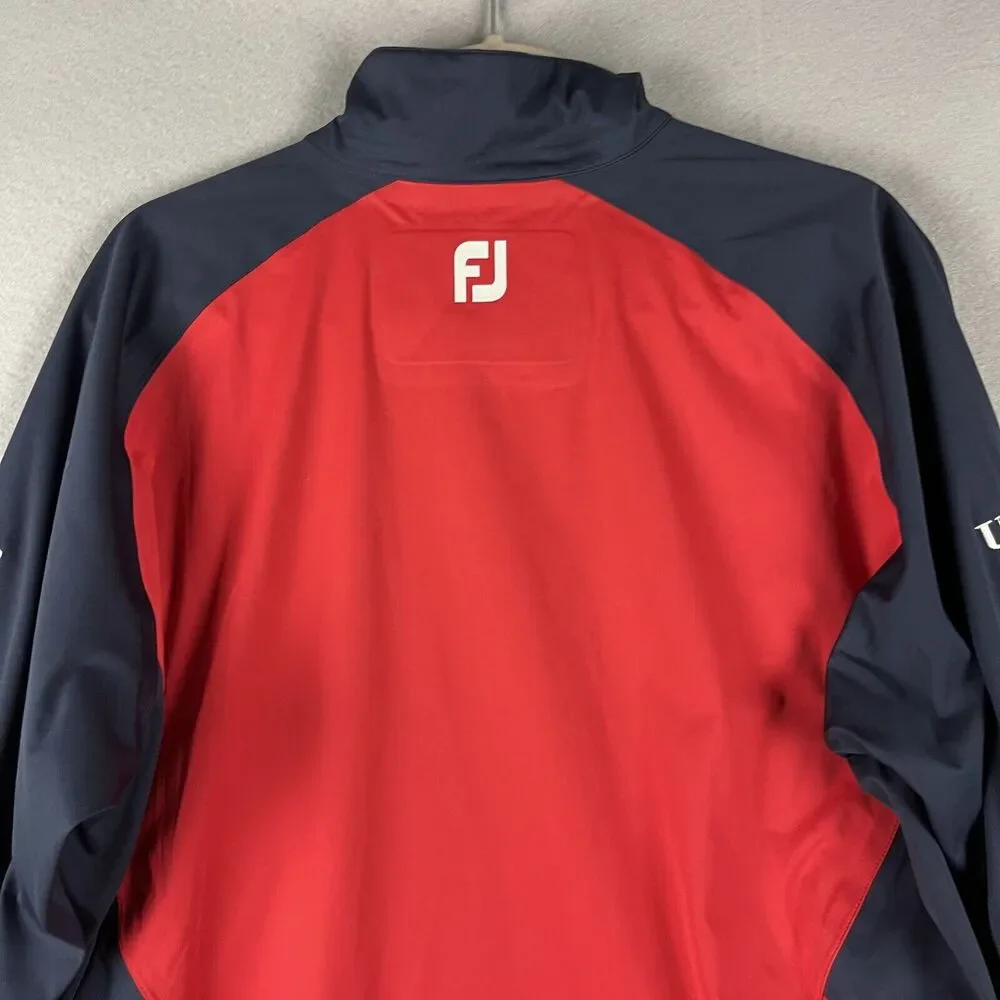 FootJoy FJ Hydroknit Mens Jacket Large Red Blue Long Sleeve 1/4 Zip Golf Logo‎